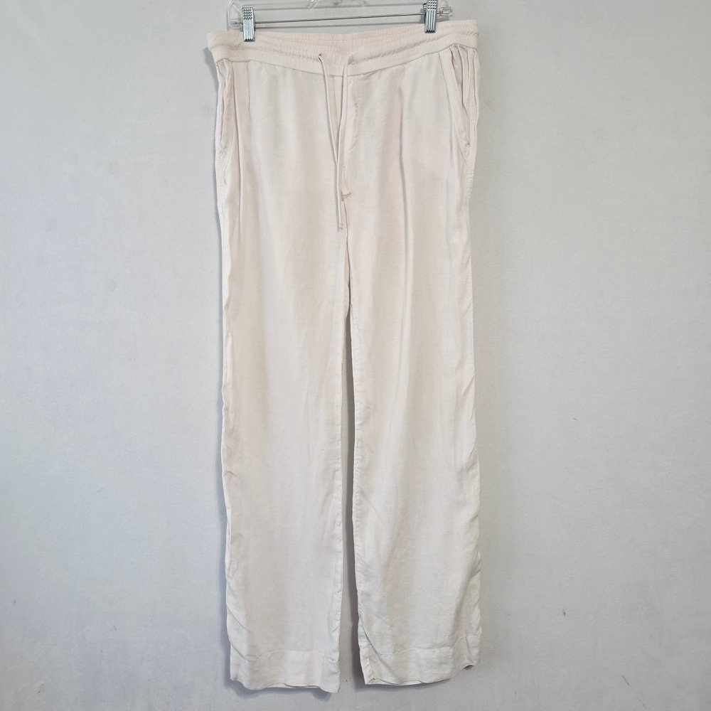 James Perse Linen Pants Women Size 3 L (34x33) White Drawstring Wide Leg Coastal